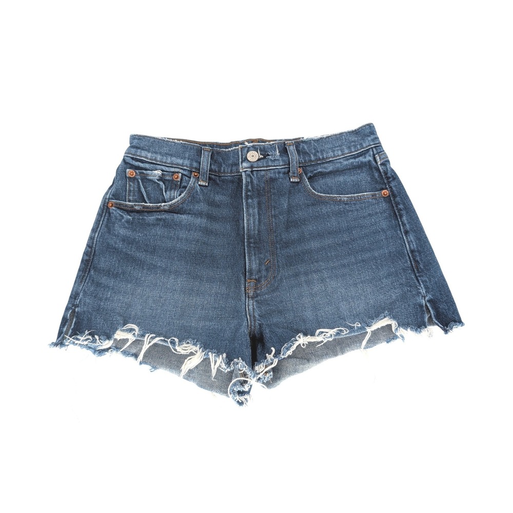 Abercrombie & Fitch The Mom Short Women 26 Blue High Rise Raw Hem Dark Wash Boho